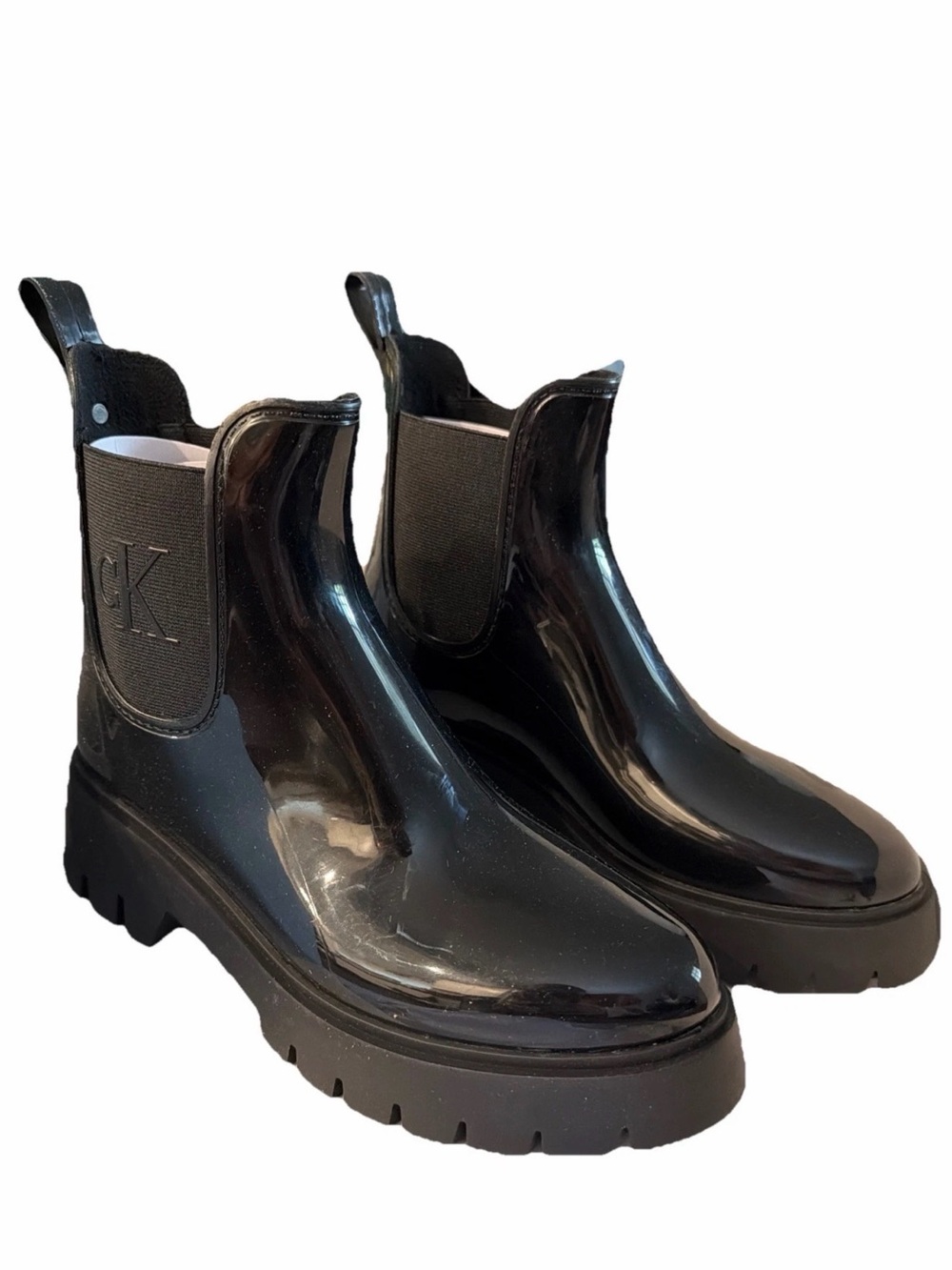 Calvin Klein Wende Black Lug Sole Rain Boots Size 7